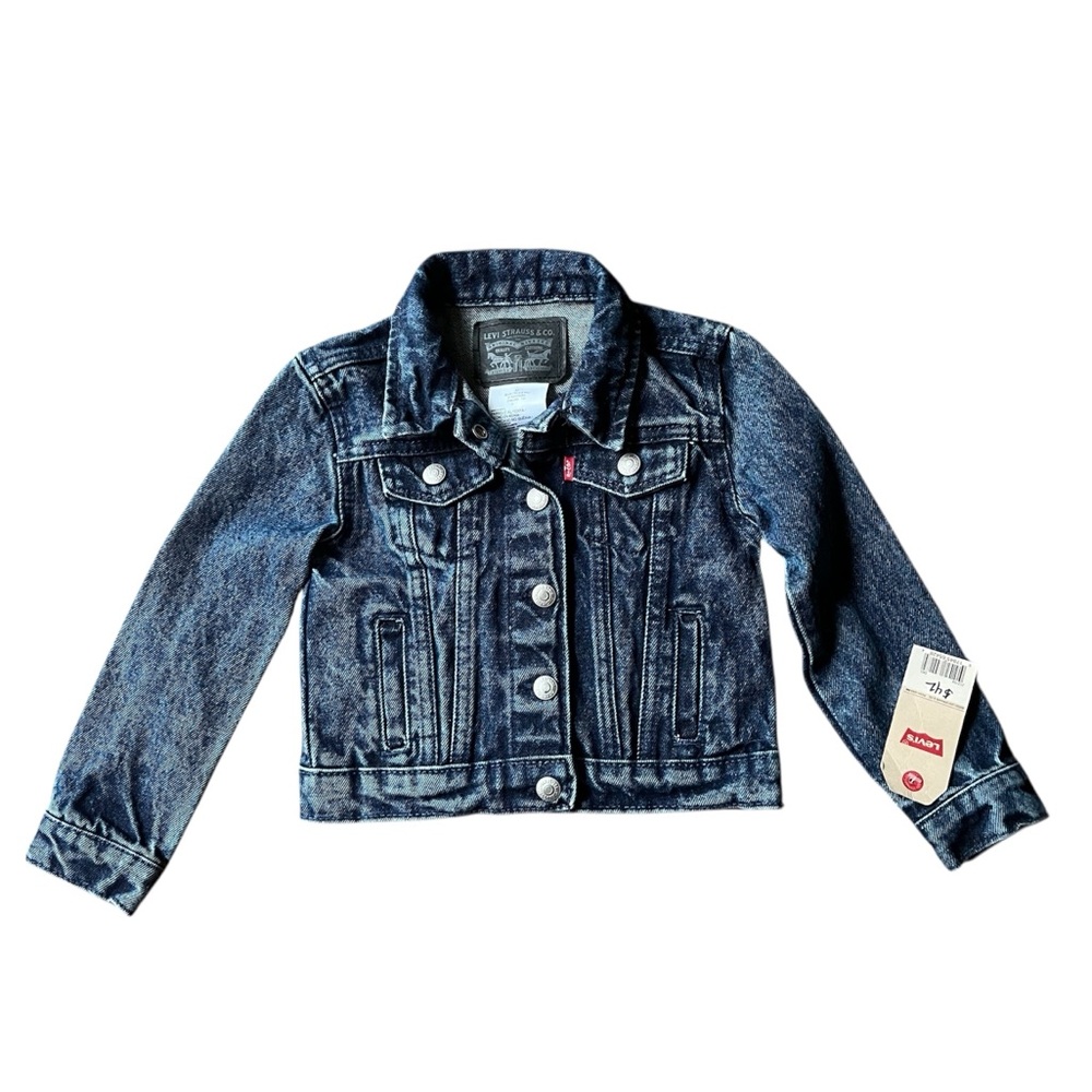 NWT Levi's Toddler Boys Girls Blue Denim Jacket 3T Classic Black Leather Label